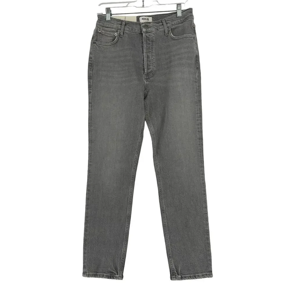 Agolde Nico High Rise Jeans Size 28 Gray Slim Fit Button Fly Stretch Denim